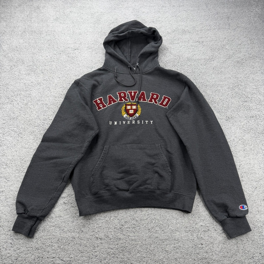 Harvard University Sweatshirt Mens Small Gray Spellout Coat Of Arms Crest Hoodie